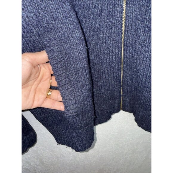 LL Bean Vtg Sweater Mens Large Tall Blue Lambs Wool Full Zip Pockets Knit 1E - Picture 4 of 7
